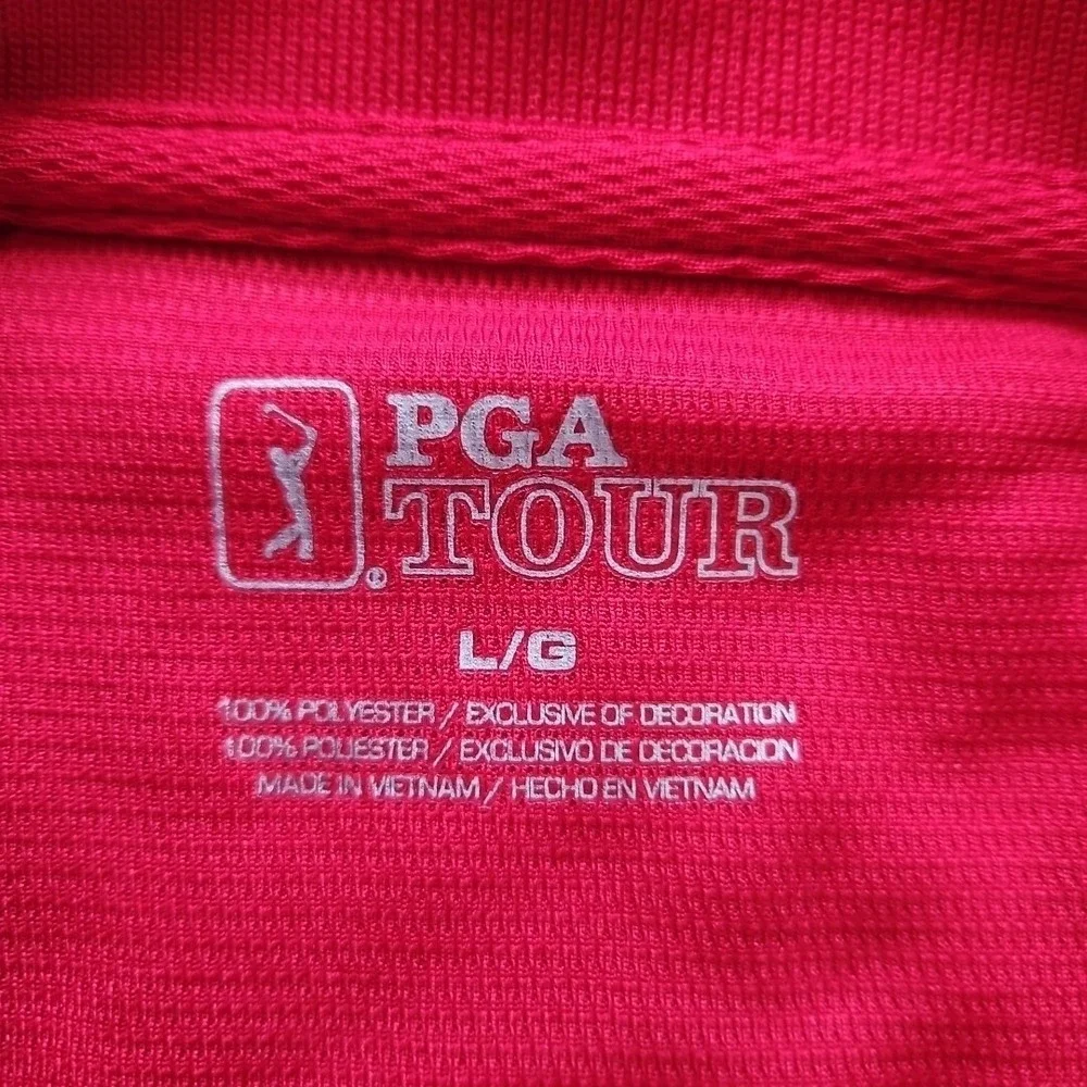 PGA TOUR‎ Polo Golf Shirt Short Sleeve Button Up Red Black Men's Large